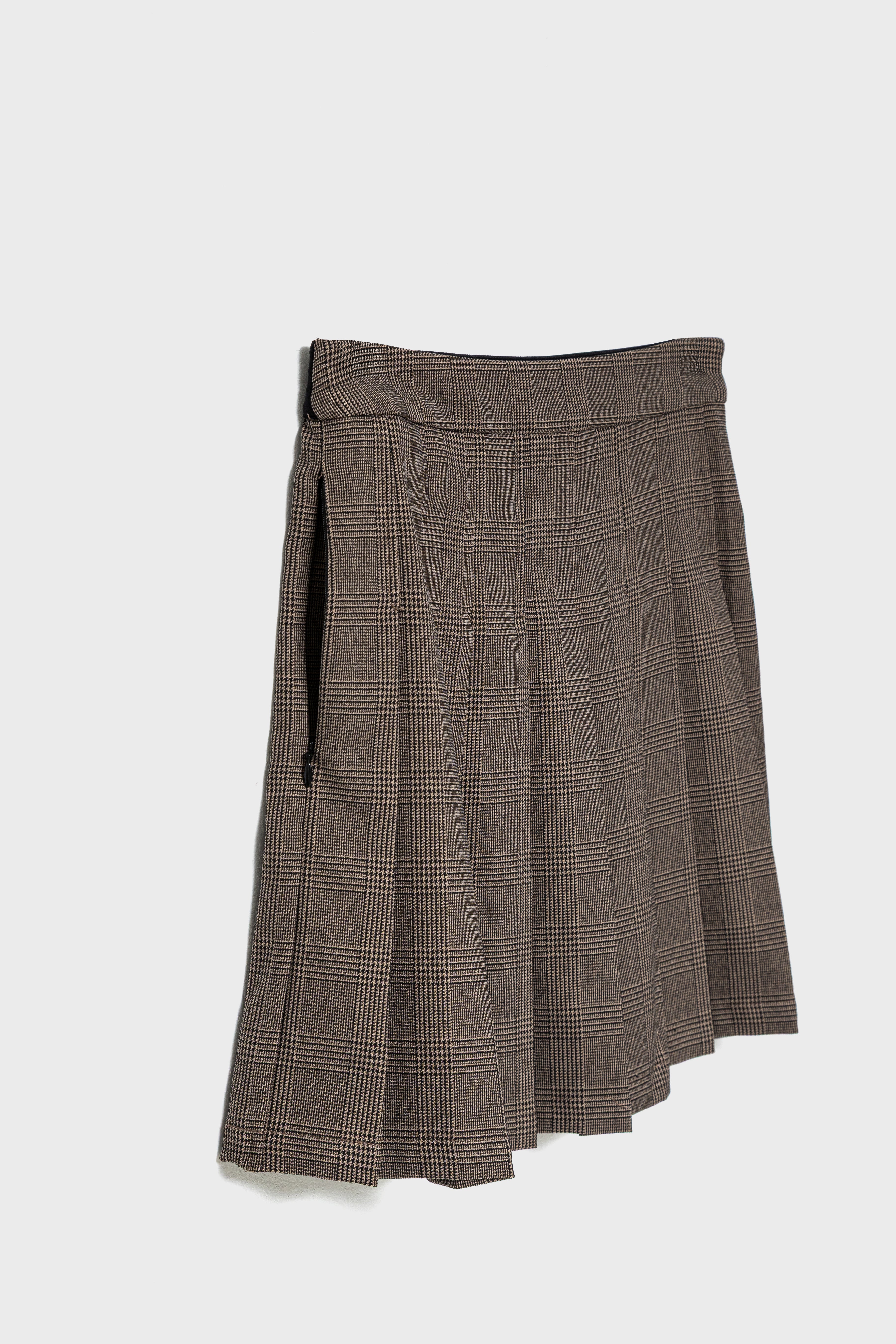 GLEN CHECK PLEATS SKIRT - Brown