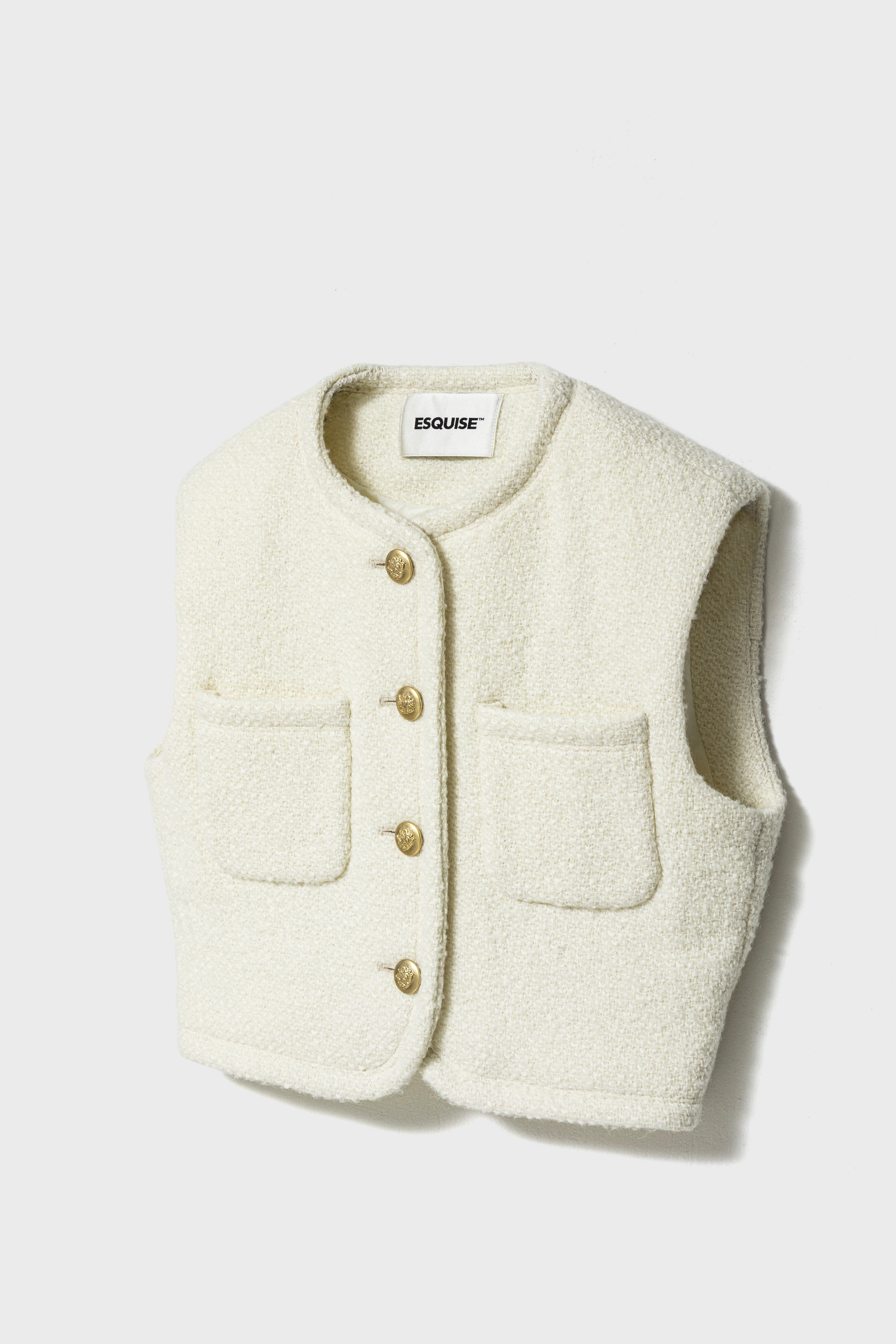 TWEED SHORT VEST - Cream