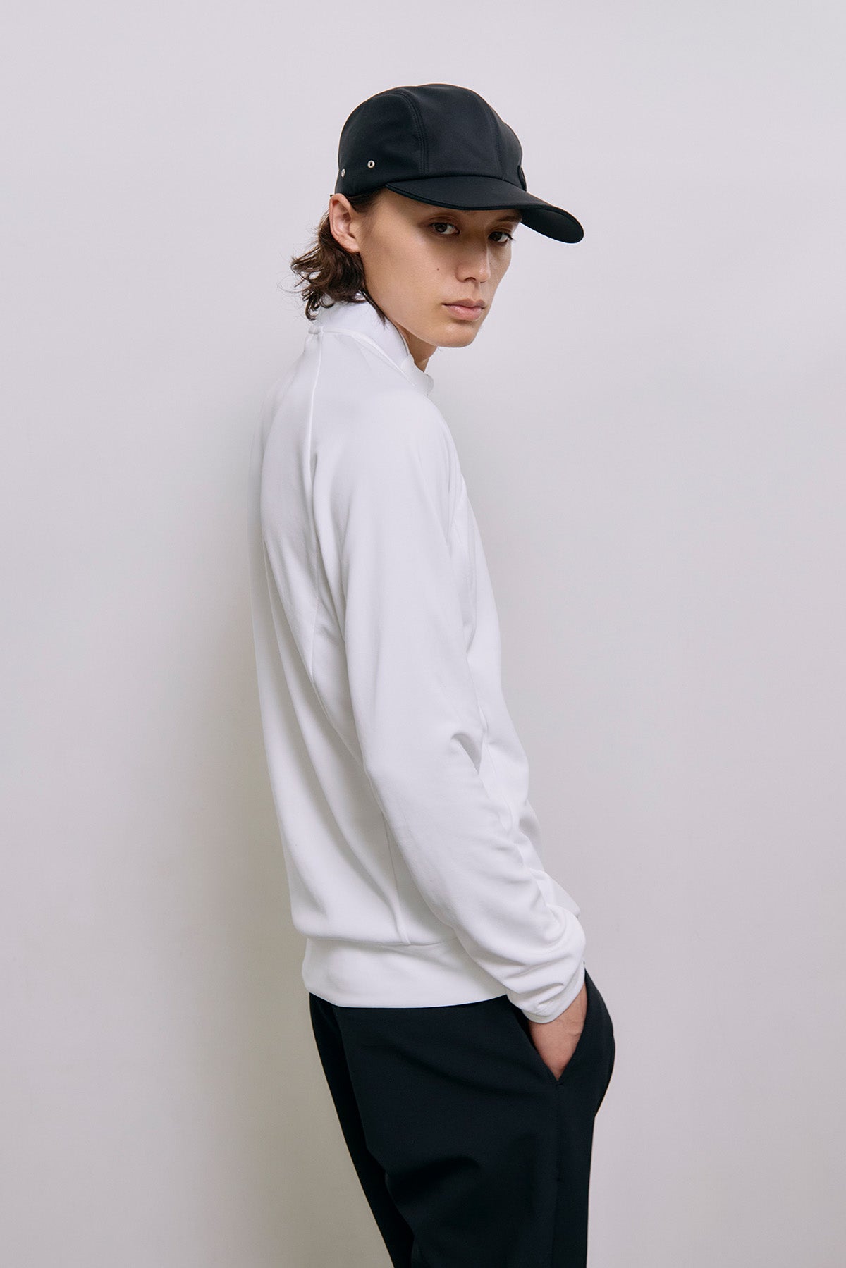 SMOOTH HALF ZIP HIGH NECK - White