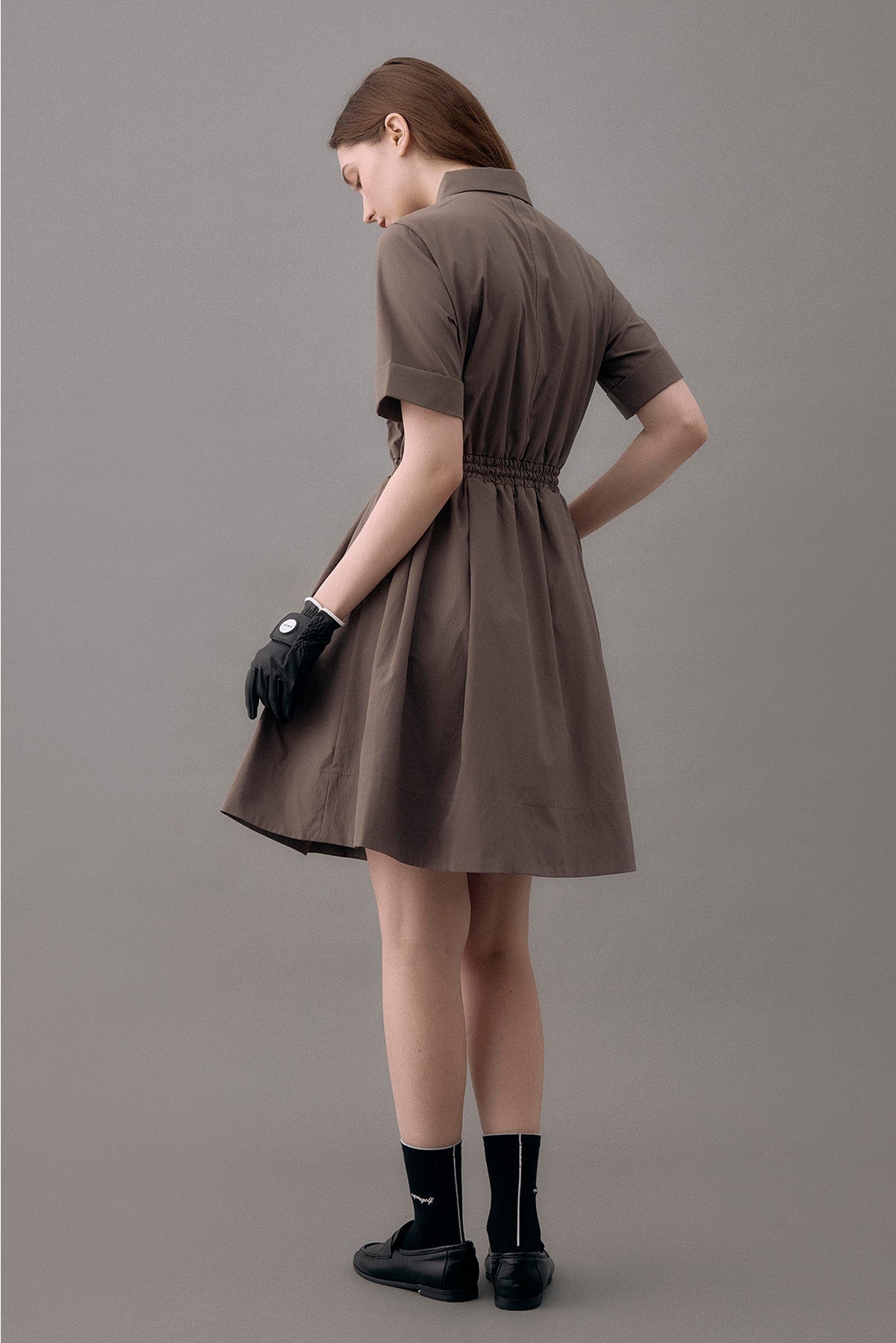 DRAWSTRING SHIRT DRESS - Brown