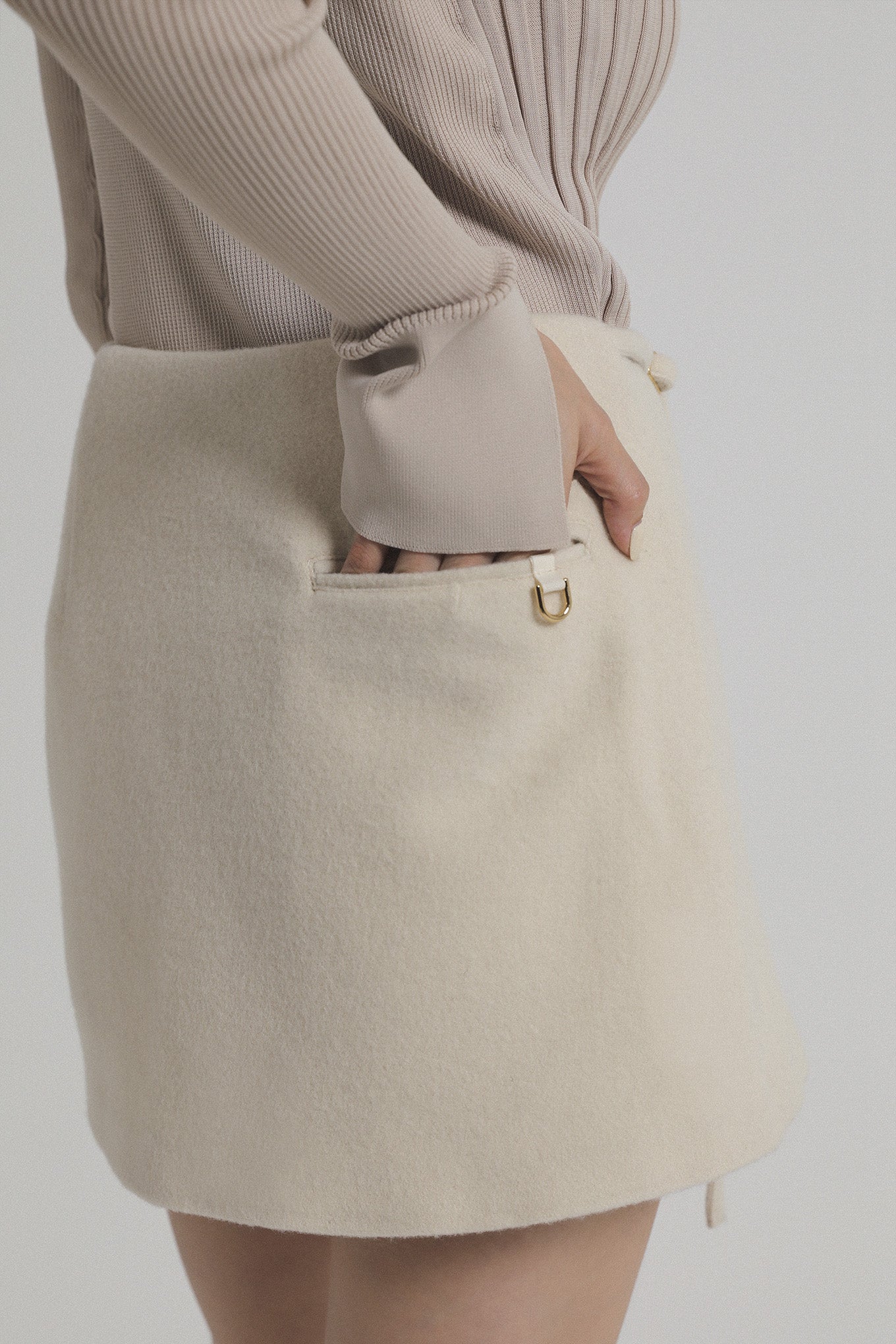 CLOUD WOOL WRAP SKIRT - Cream