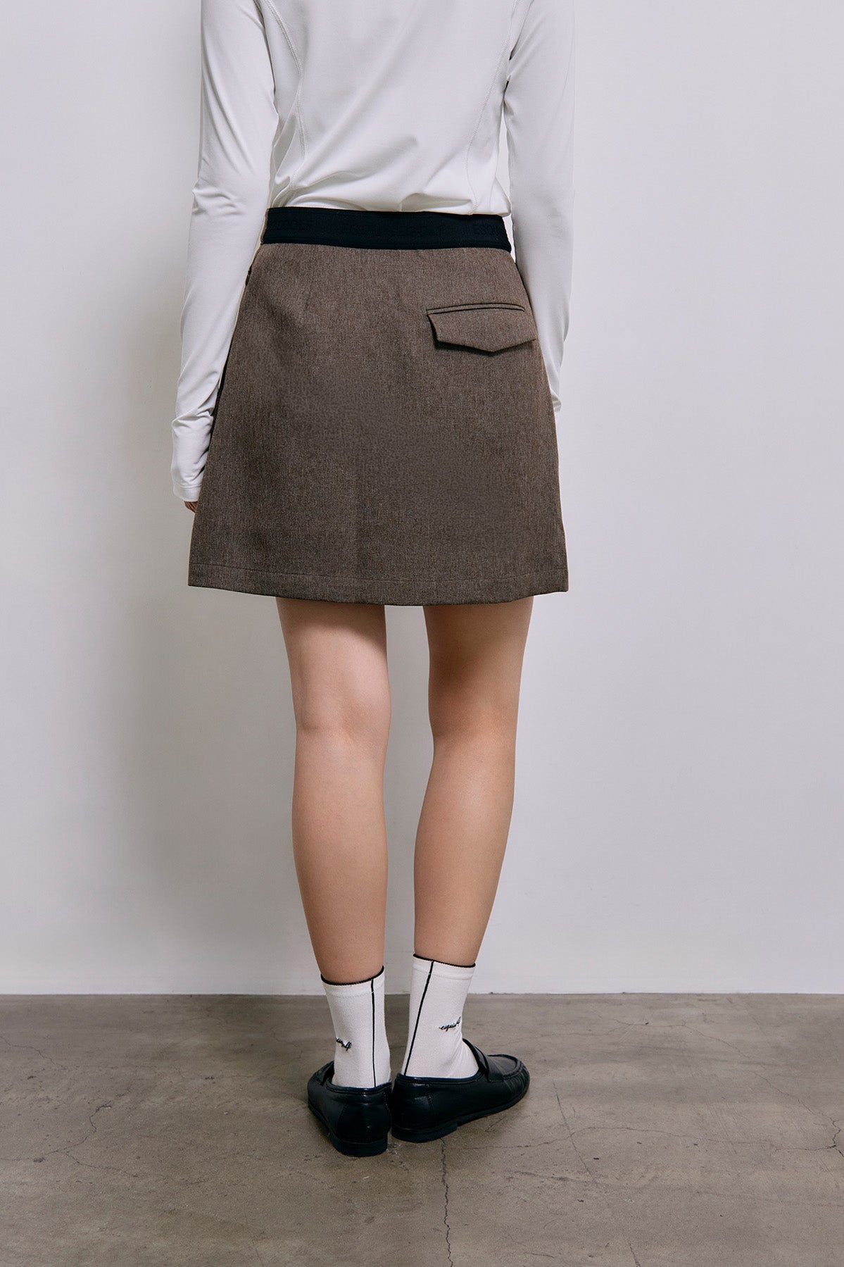 SIDE PLEATS TWILL SKIRT - Brown