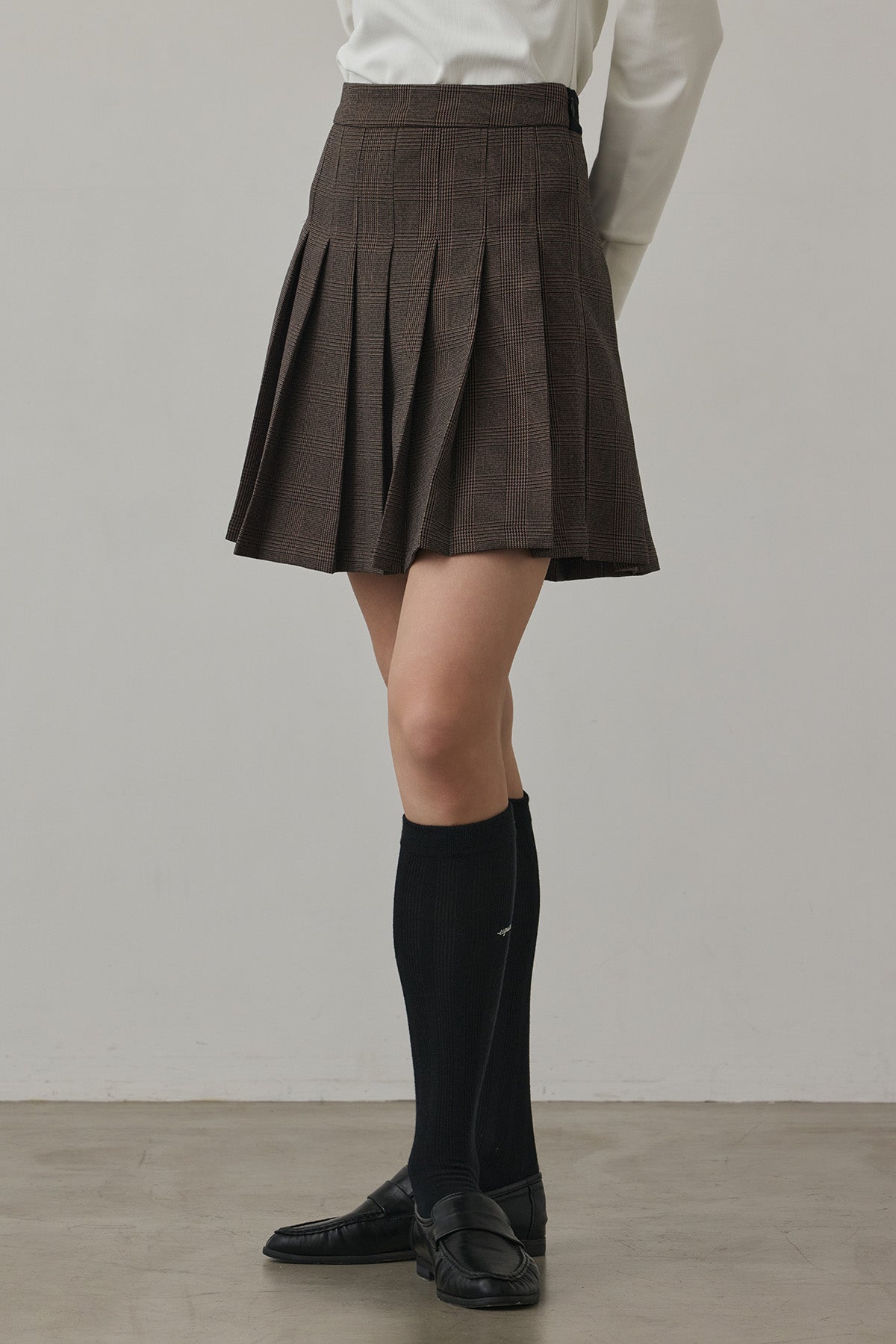 GLEN CHECK PLEATS SKIRT - Brown