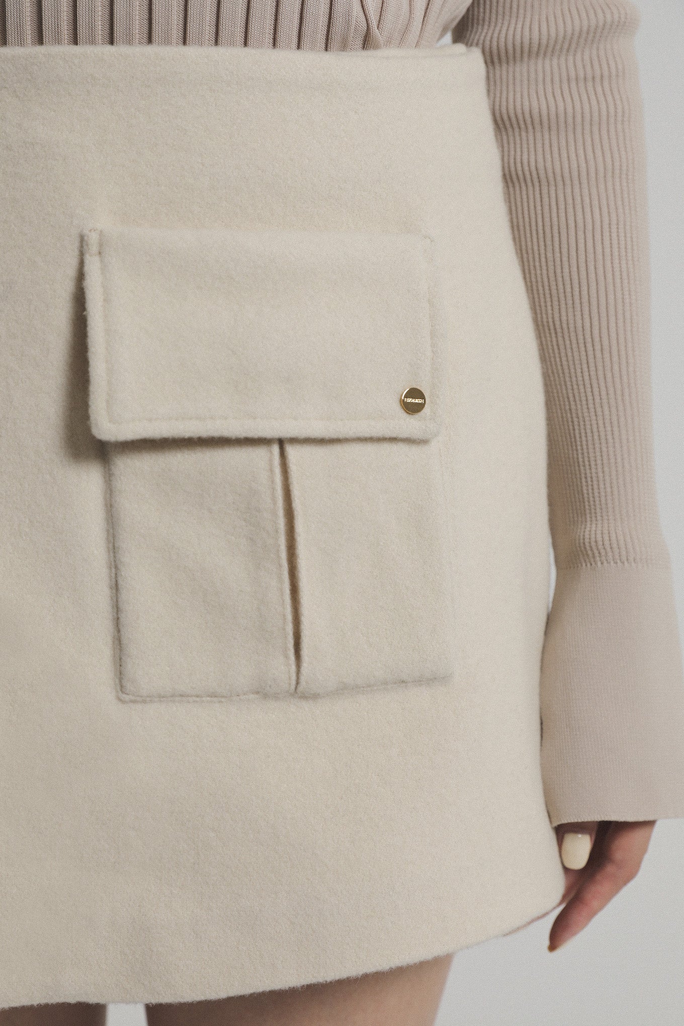 CLOUD WOOL WRAP SKIRT - Cream