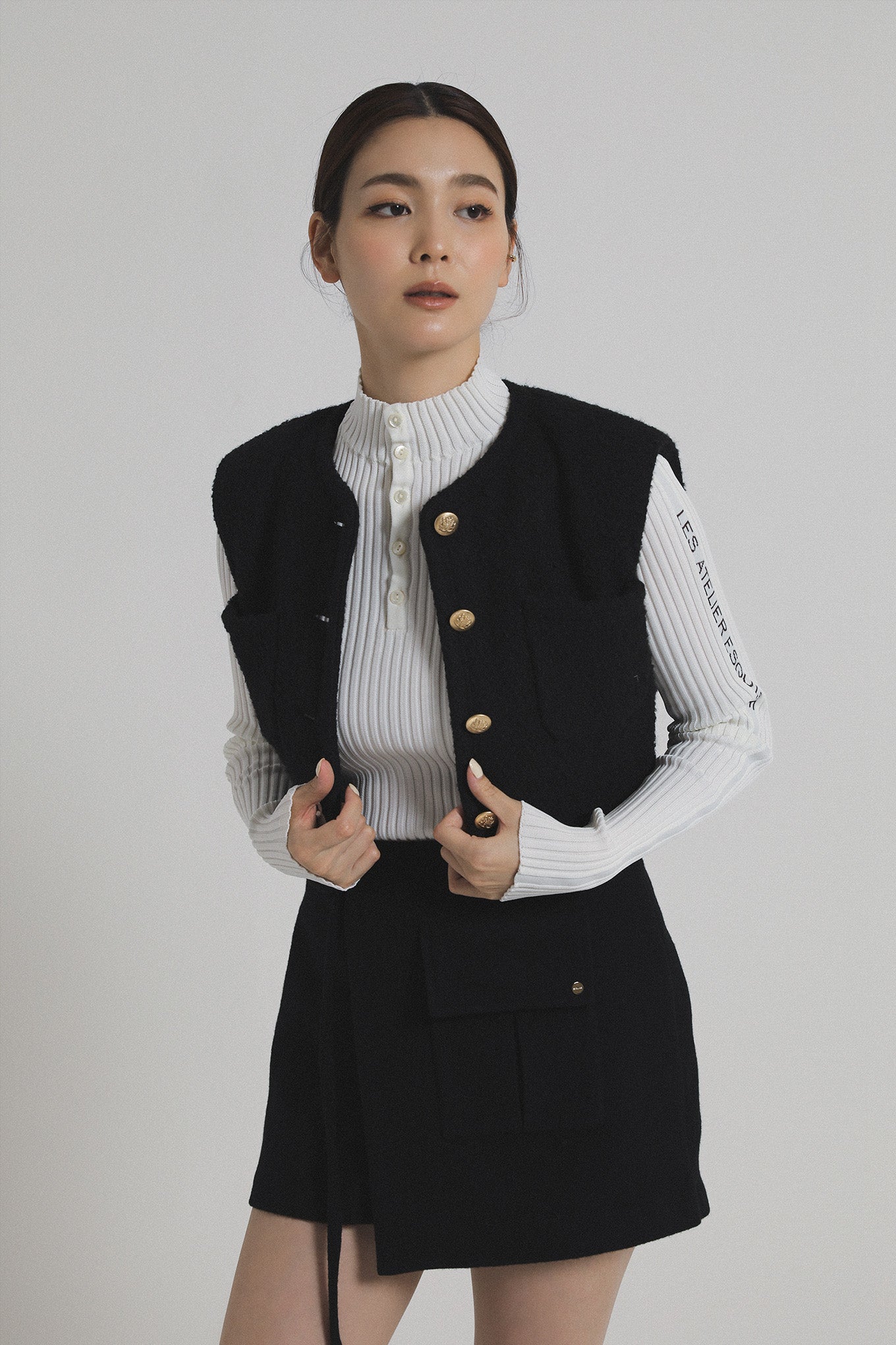 2WAY LETTER RIB KNIT  - White