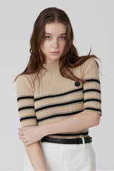 ORGANIC STRIPED KNIT - Beige