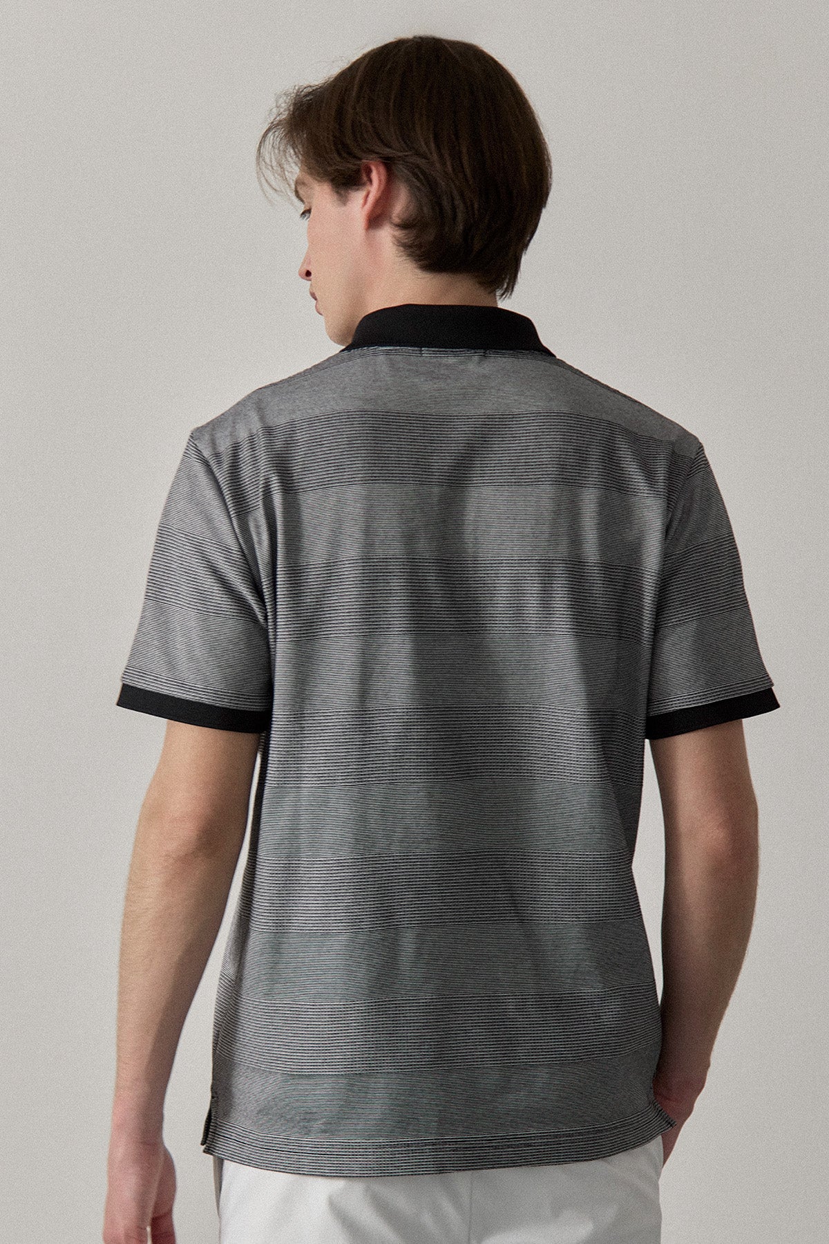 JACQUARD STRIPED POLO - Black&White