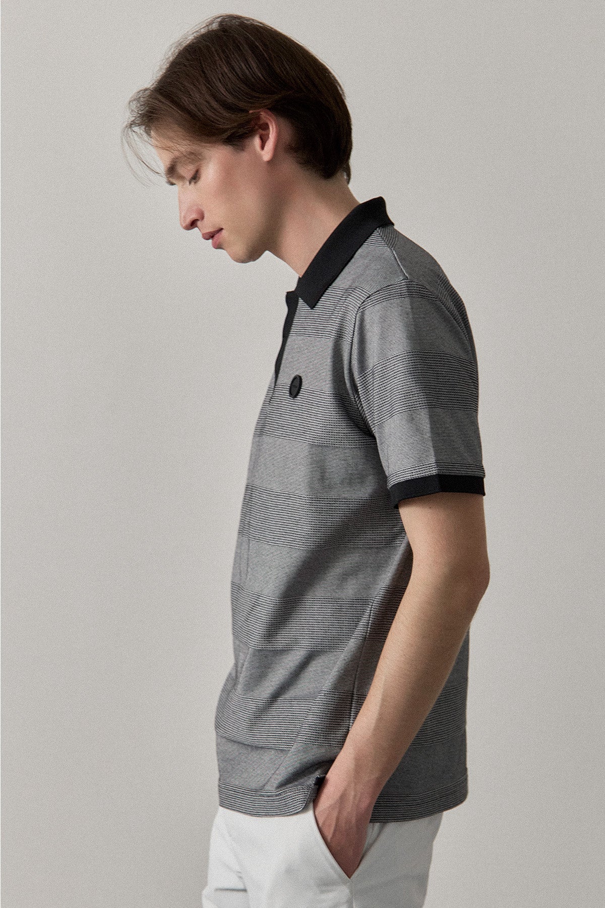 JACQUARD STRIPED POLO - Black&White