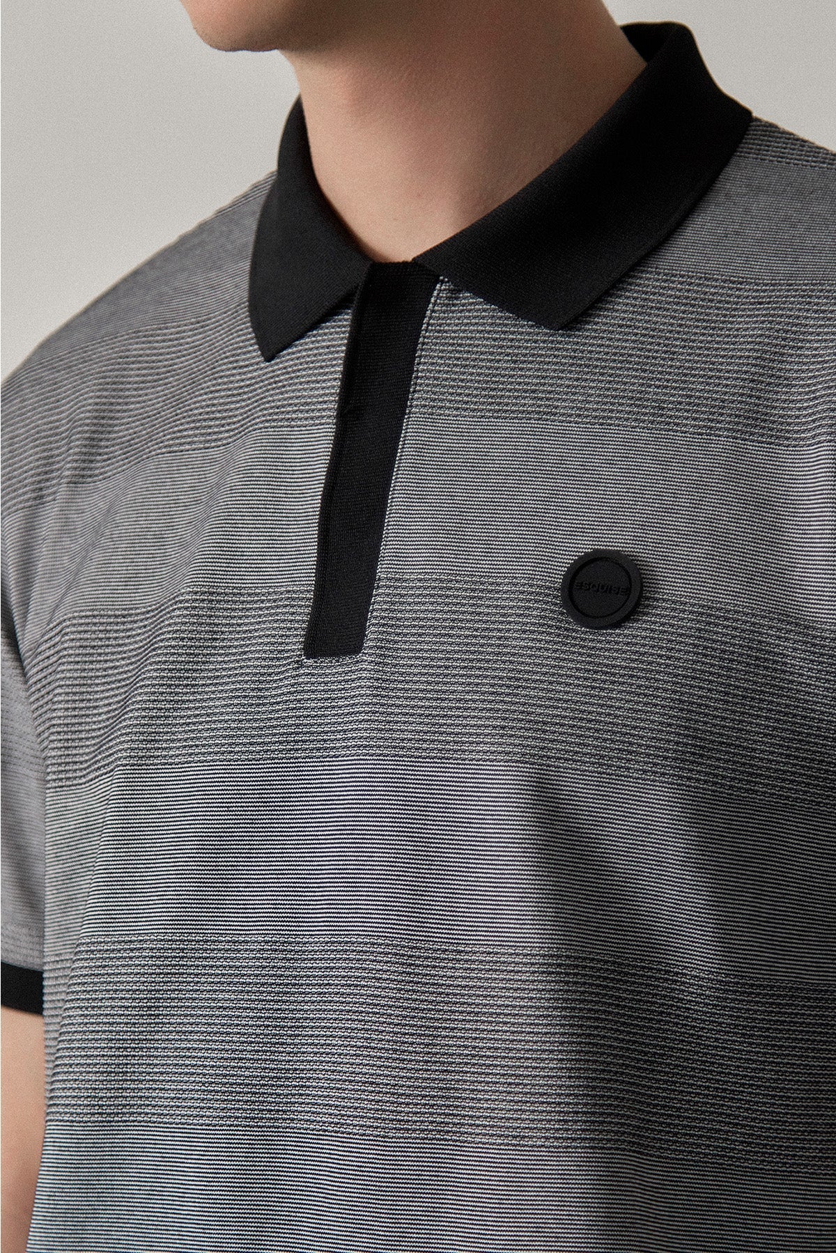 JACQUARD STRIPED POLO - Black&White