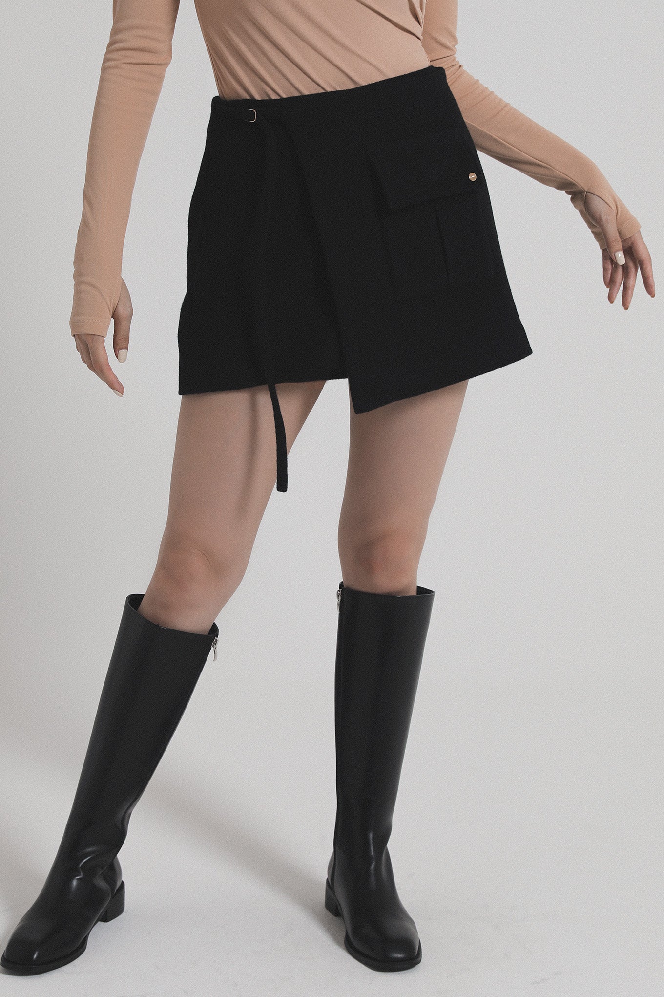 CLOUD WOOL WRAP SKIRT - Black