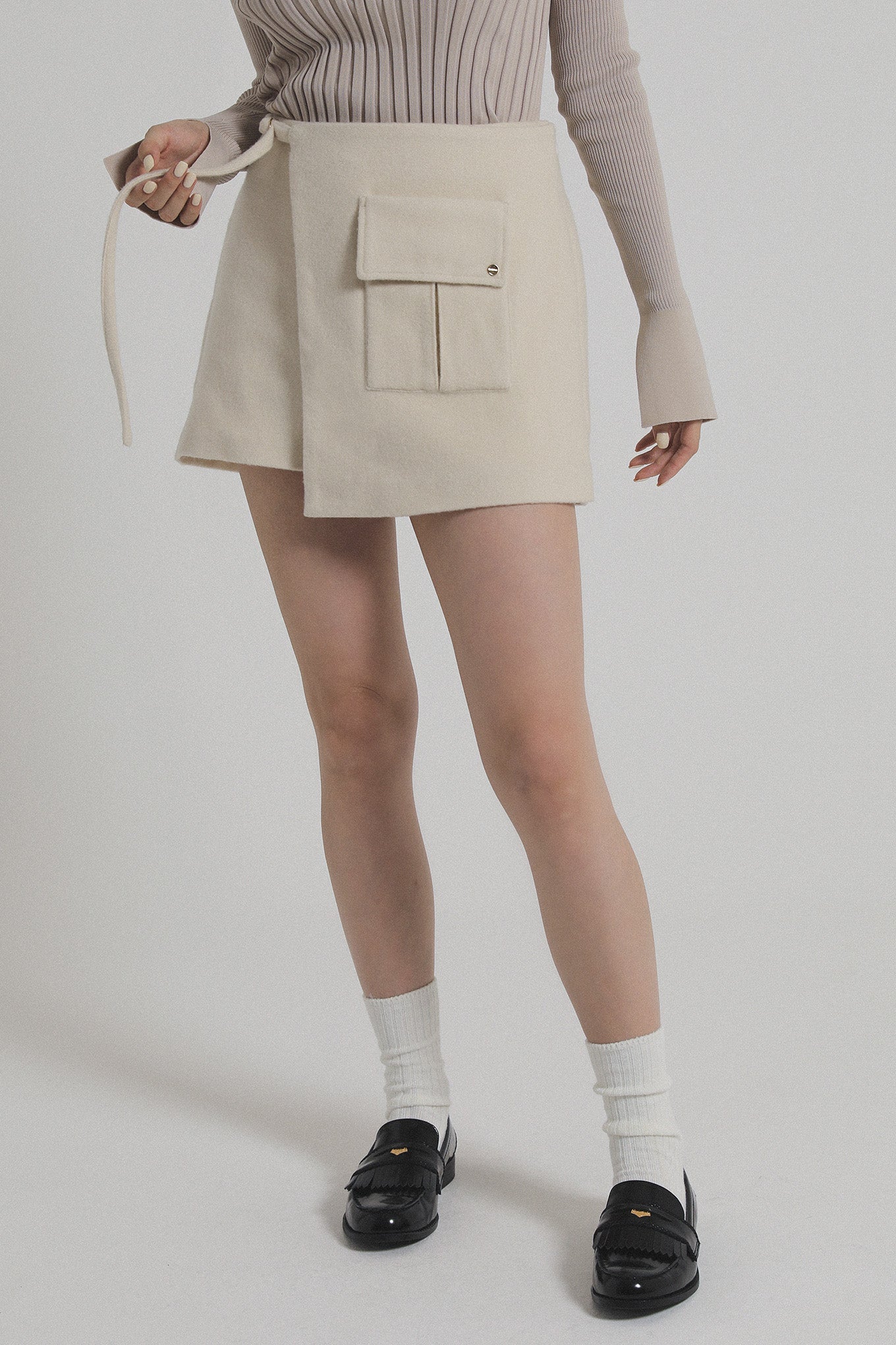 CLOUD WOOL WRAP SKIRT - Cream