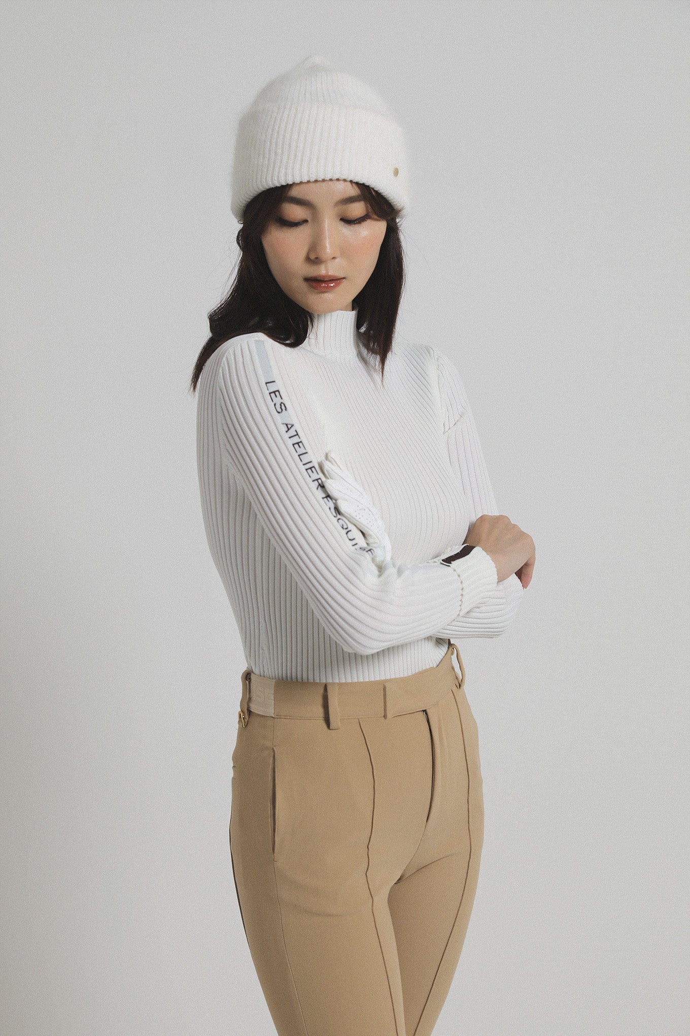 2WAY LETTER RIB KNIT  - White